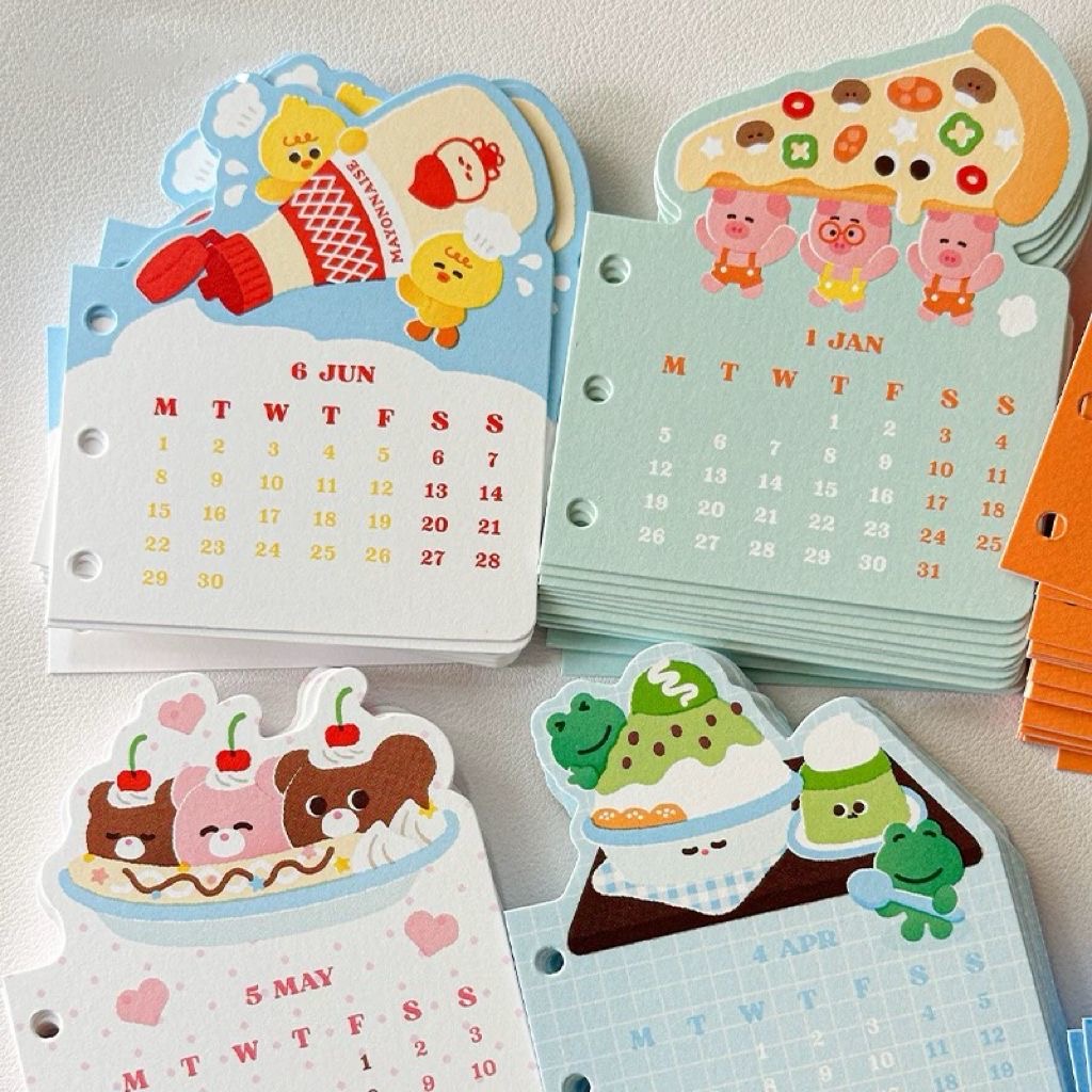 2026 Monthly Calendar Dashboards for A7 & M5 Planners | Kawaii Food Divider Tabs | 12-Month Pocket Notebook Inserts Set - Image 2