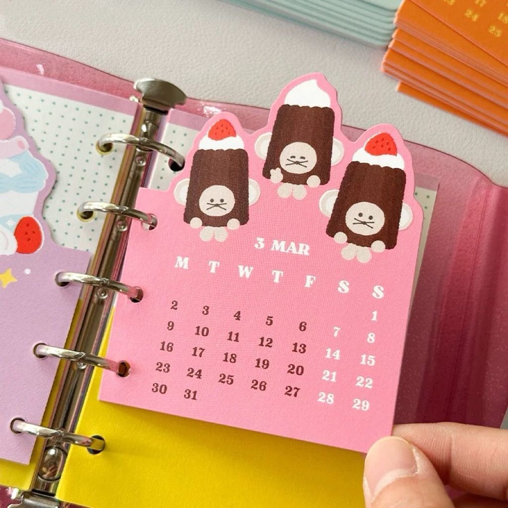 2026 Monthly Calendar Dashboards for A7 & M5 Planners | Kawaii Food Divider Tabs | 12-Month Pocket Notebook Inserts Set - Image 5
