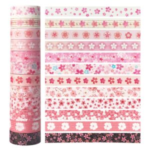 Sakura Cherry Blossom Washi Tape Set | 15mm x 5m, 12 Rolls | Decorative Masking Tape